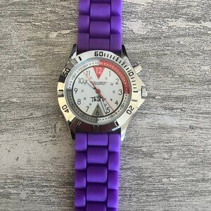 NEW! Nurse Medical Quadrant Wrist Watch 24 Hour Glow Hands Purple Silicone Band